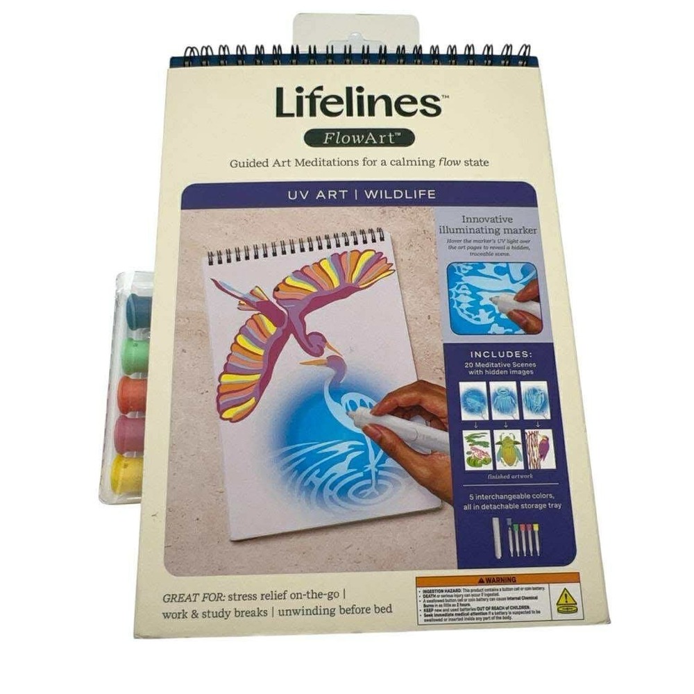 Lifelines FlowArt‎ UV Art Wildlife Guided Meditations Coloring Book with Markers